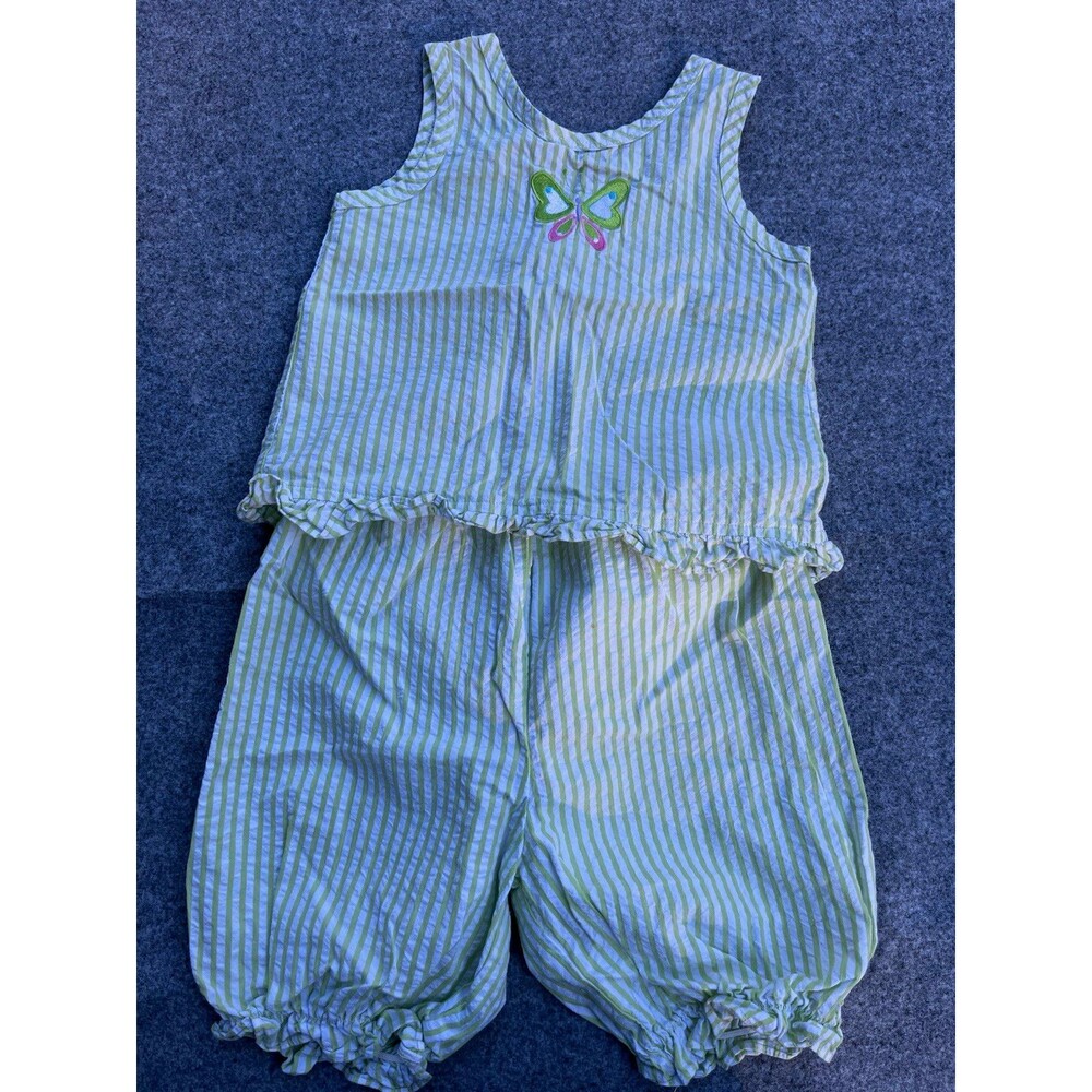 Patsy Aiken Girls 4T 2pc Seersucker Stripe Sleeveless Top & Pants Butterfly
